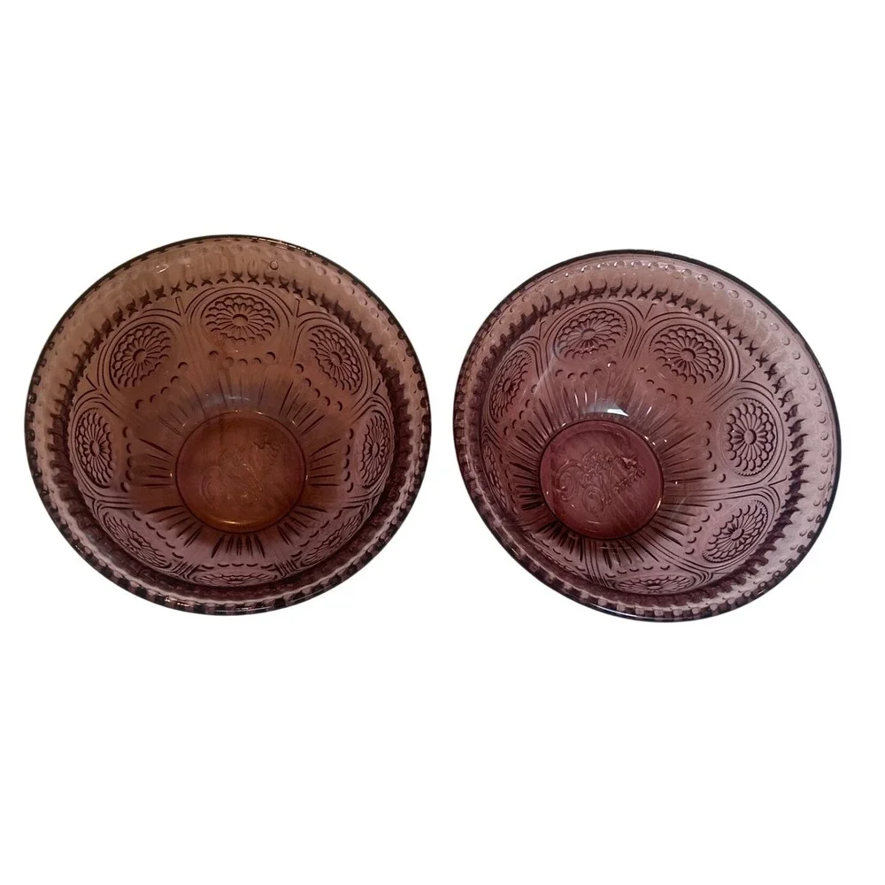 Pioneer Woman Adeline Plum Purple Glass Fruit Bowls Set of 2 Embossed Floral 5